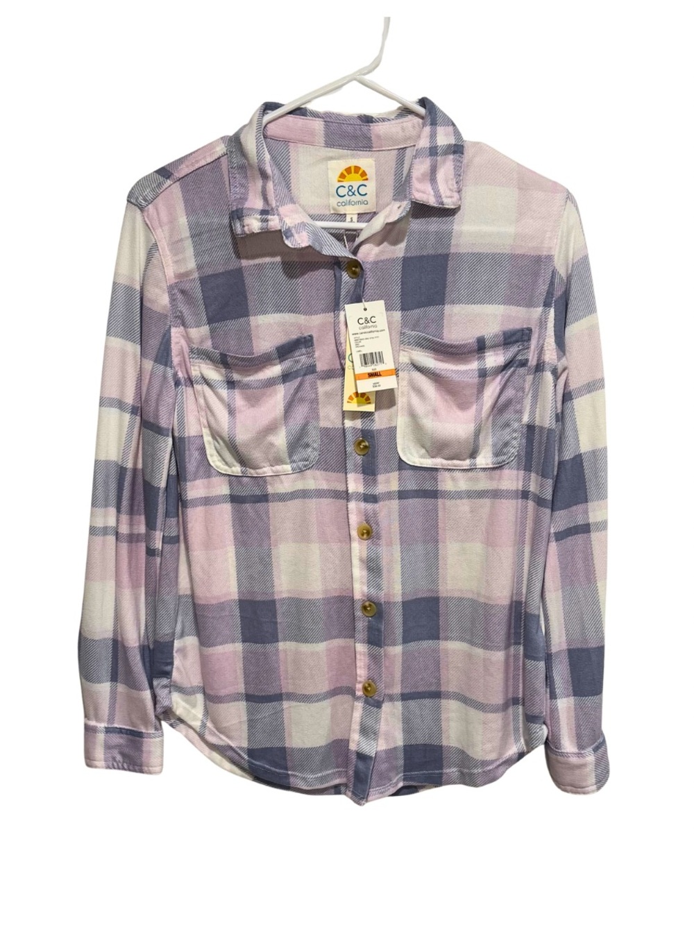 NWT C&C Soft Button Up Plaid Top Size Small Long Sleeves